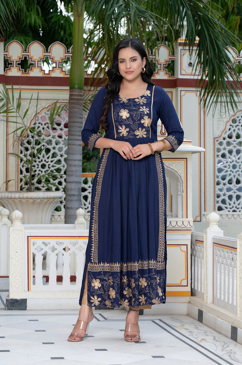 Navy Blue Block Print Kurta 236-NVB