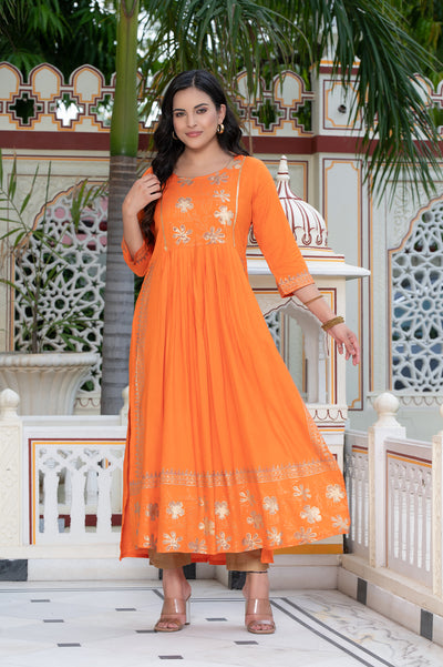 Orange Block Print Kurta 236-ORG