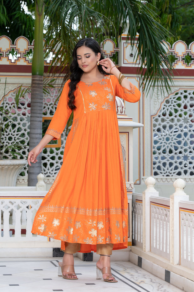 Orange Block Print Kurta 236-ORG