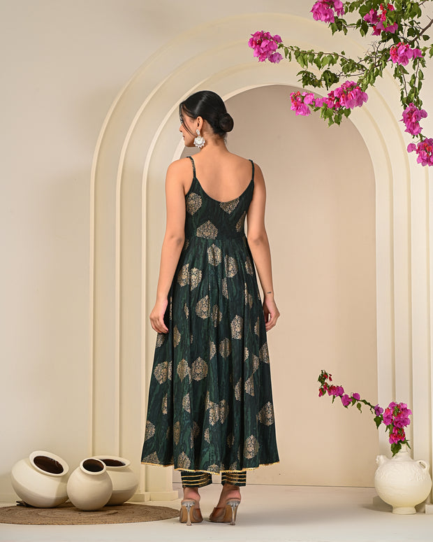 Gold Printed Suit Set With organza Dupatta 251-GRN