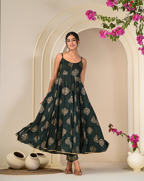 Gold Printed Suit Set With organza Dupatta 251-GRN