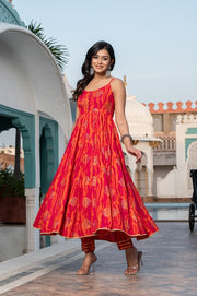 Gold Printed Suit Set With Organza Dupatta 251-PNK