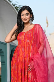 Gold Printed Suit Set With Organza Dupatta 251-PNK