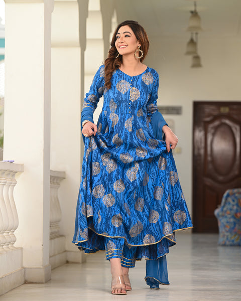 Foil Printed Blue Suit Set 254-BLU