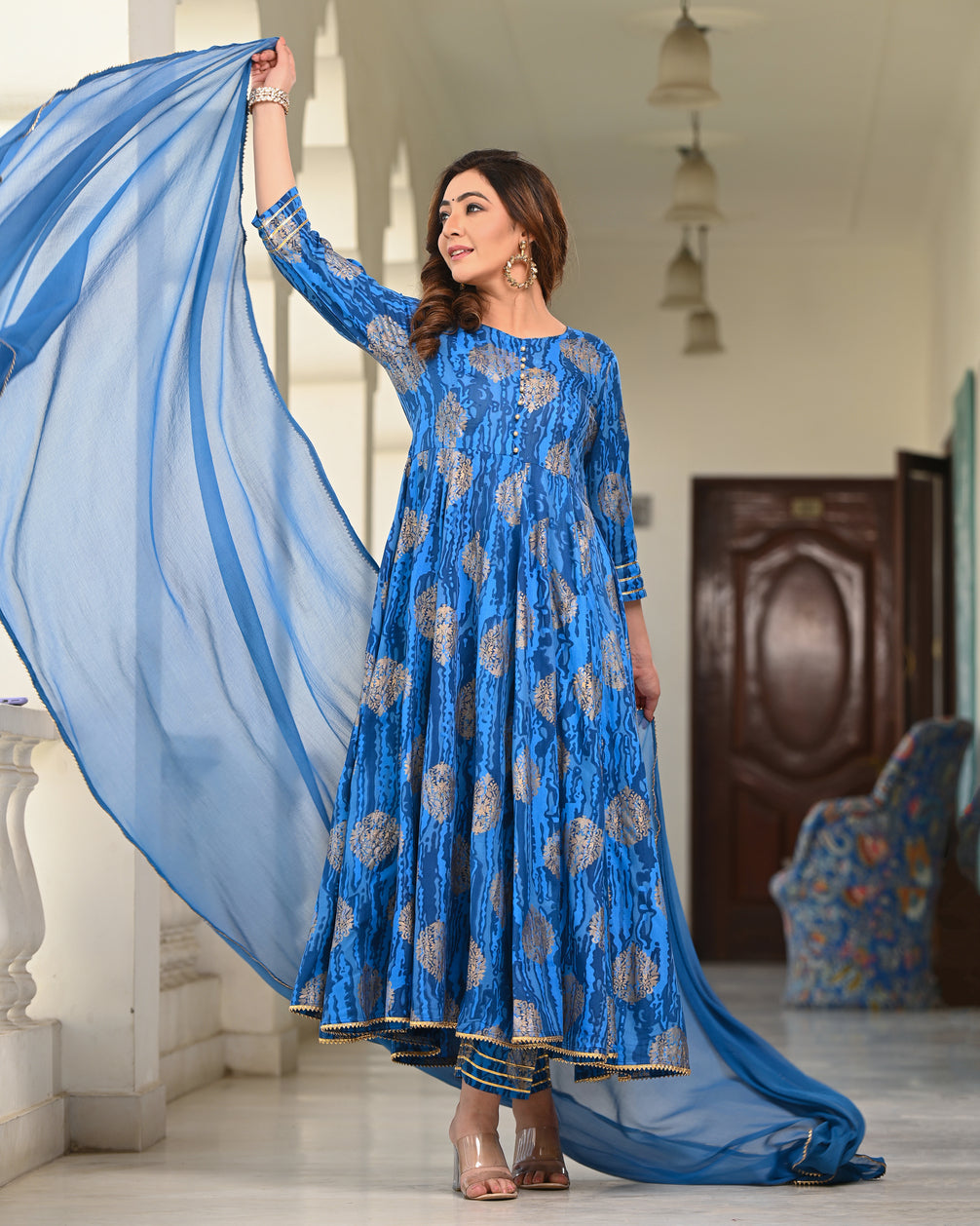 Foil Printed Blue Suit Set 254-BLU