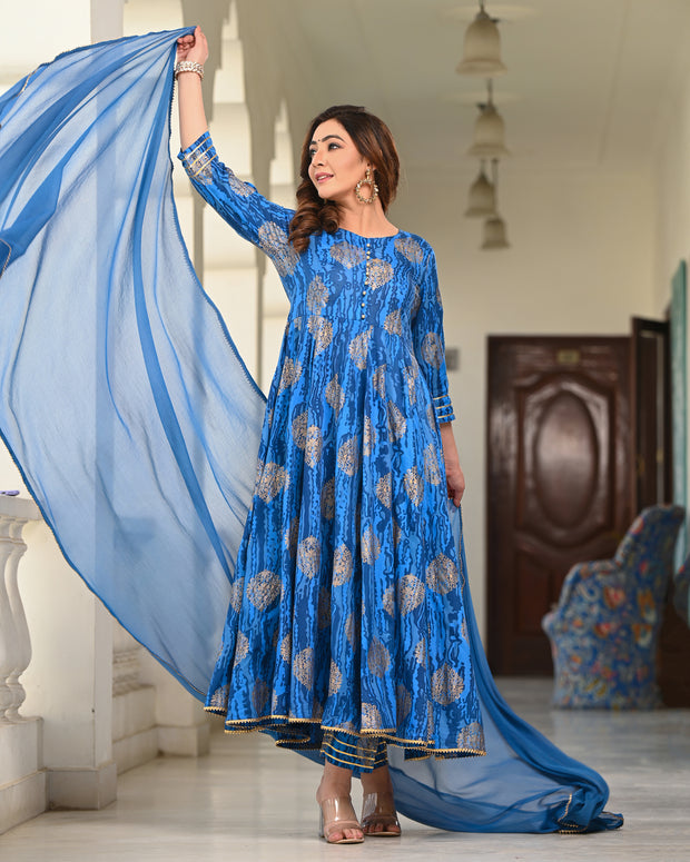 Foil Printed Blue Suit Set 254-BLU