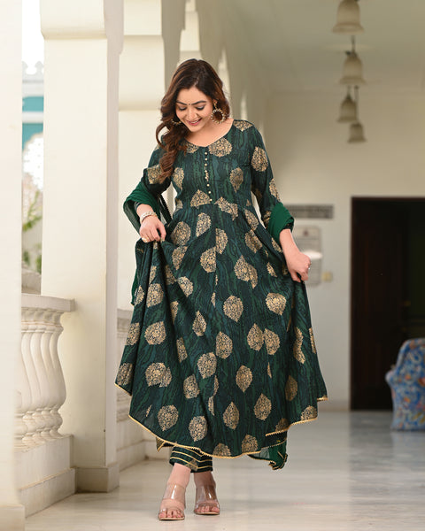 Foil Printed Green Suit Set 254-GRN