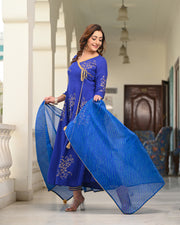 Blue Block Printed Angrakha Suit Set 255-BLU