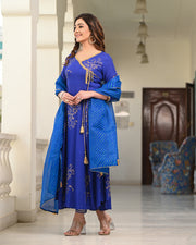 Blue Block Printed Angrakha Suit Set 255-BLU
