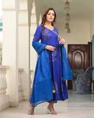Blue Block Printed Angrakha Suit Set 255-BLU