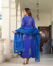 Blue Block Printed Angrakha Suit Set 255-BLU