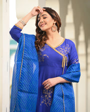 Blue Block Printed Angrakha Suit Set 255-BLU