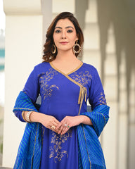 Blue Block Printed Angrakha Suit Set 255-BLU