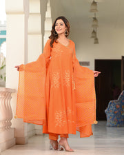 Orange Block Printed Angrakha Suit Set 255-ORG