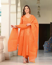 Orange Block Printed Angrakha Suit Set 255-ORG