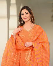 Orange Block Printed Angrakha Suit Set 255-ORG