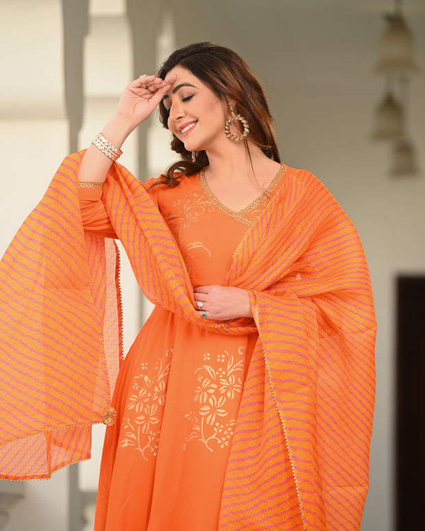 Orange Block Printed Angrakha Suit Set 255-ORG