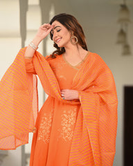 Orange Block Printed Angrakha Suit Set 255-ORG