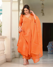 Orange Block Printed Angrakha Suit Set 255-ORG
