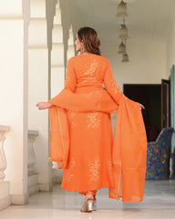 Orange Block Printed Angrakha Suit Set 255-ORG