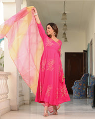 Pink Block Printed Angrakha Suit Set 255-PNK