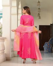 Pink Block Printed Angrakha Suit Set 255-PNK