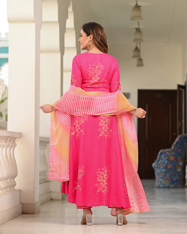Pink Block Printed Angrakha Suit Set 255-PNK