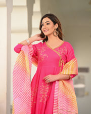 Pink Block Printed Angrakha Suit Set 255-PNK