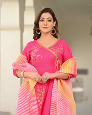 Pink Block Printed Angrakha Suit Set 255-PNK