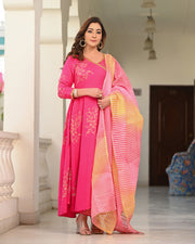 Pink Block Printed Angrakha Suit Set 255-PNK