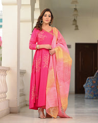 Pink Block Printed Angrakha Suit Set 255-PNK