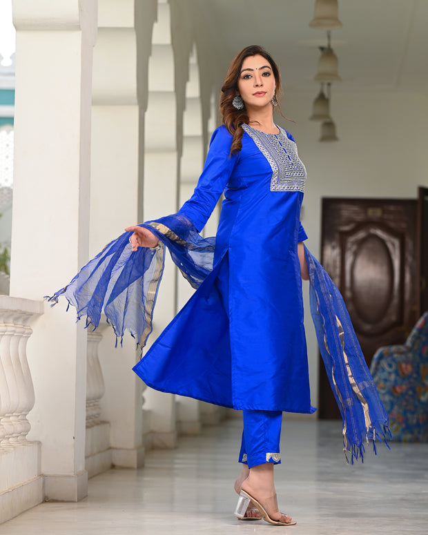 Embroidered Suit Set 256-BLU