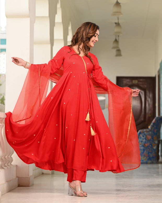 Embroidered Suit Set 259-RED