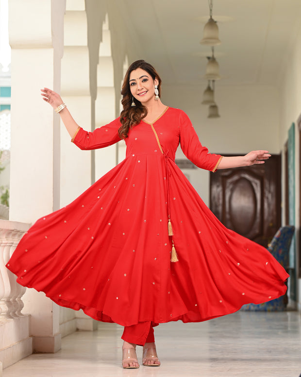 Embroidered Suit Set 259-RED