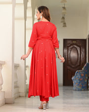 Embroidered Suit Set 259-RED