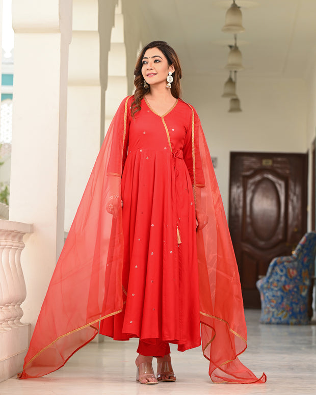 Embroidered Suit Set 259-RED