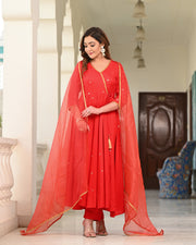 Embroidered Suit Set 259-RED