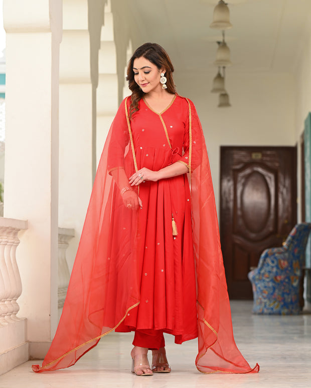 Embroidered Suit Set 259-RED