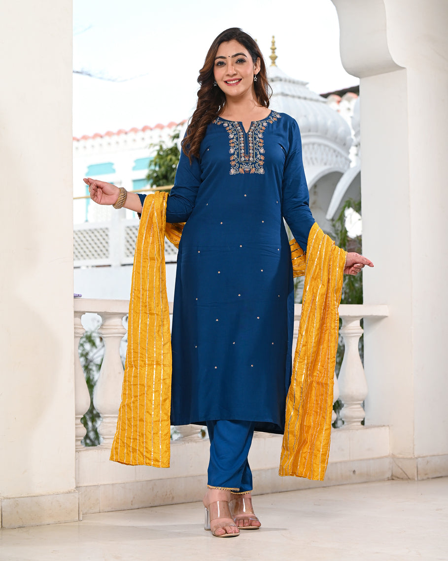 Embroidered Suit Set 267-BLU