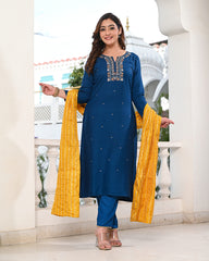 Embroidered Suit Set 267-BLU