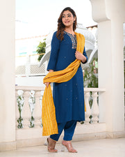 Embroidered Suit Set 267-BLU
