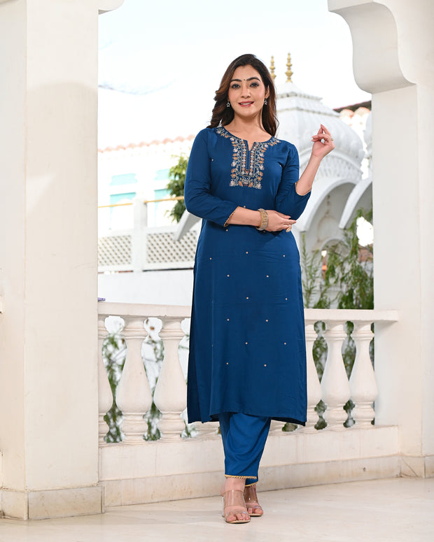 Embroidered Suit Set 267-BLU
