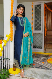 Embroidered Suit Set 268-BLU