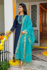 Embroidered Suit Set 268-BLU