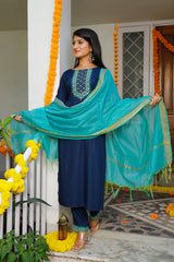 Embroidered Suit Set 268-BLU