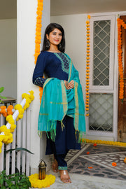 Embroidered Suit Set 268-BLU