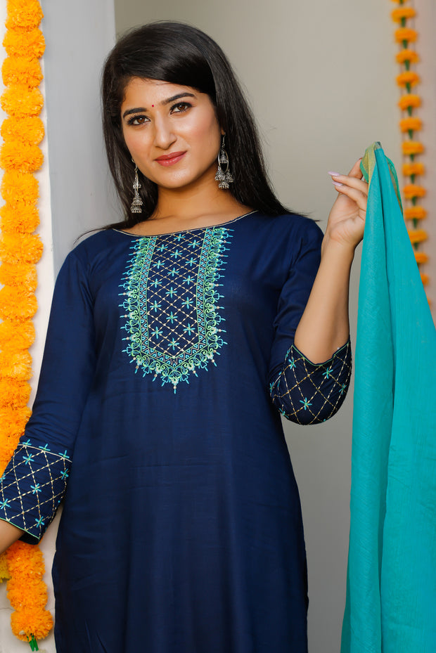 Embroidered Suit Set 268-BLU