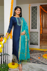 Embroidered Suit Set 268-BLU