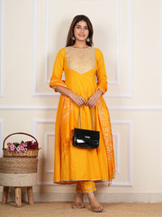 Mustard Cotton Embroidered Kurta Set 272-MST