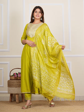 Parrot Green Cotton Embroidered Kurta Set 272-PGN